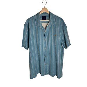 Tommy Bahama Men’s Button-Up Shirt XXL | 100% Silk Blue Stripe Short Sleeve